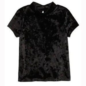 Nordstrom Black Velour Mock-Neck Short Sleeve Top
